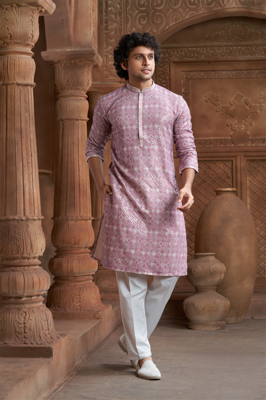 Onion Pink Rayon Printed Kurta Pyjama