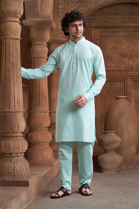Sea Green Pure Cotton Kurta with Matching Bottom