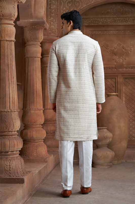 Cream Rayon Printed Kurta Pyjama