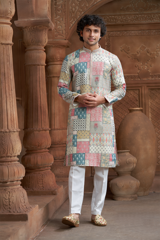 Multi-Coloured Rayon Printed Kurta Pyjama