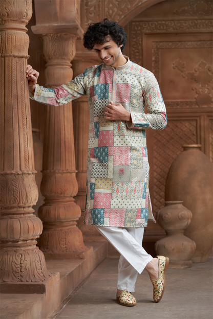 Multi-Coloured Rayon Printed Kurta Pyjama
