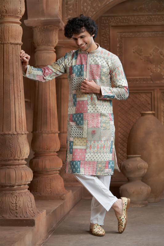 Multi-Coloured Rayon Printed Kurta Pyjama