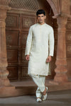 Lemon Yellow cotton Kurta Pyjama with Thread Embroidery and Motifs