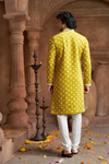 Mustard Muslin Allover Embroidered Kurta Pyjama