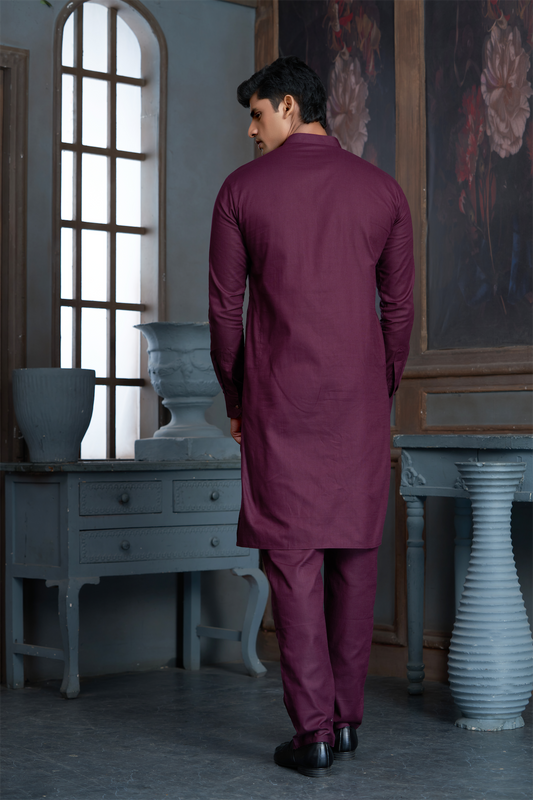 Wine Pure Cotton Kurta with Matching Bottom