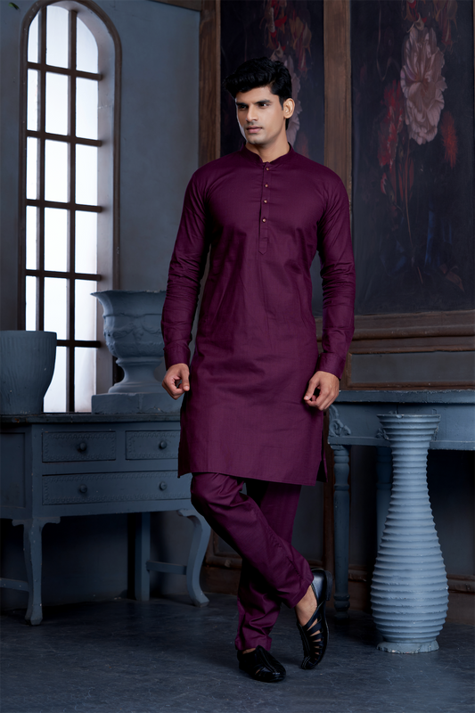 Wine Pure Cotton Kurta with Matching Bottom
