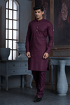 Wine Pure Cotton Kurta with Matching Bottom