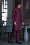 Wine Pure Cotton Kurta with Matching Bottom