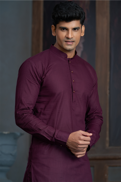Wine Pure Cotton Kurta with Matching Bottom