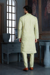 Light Green cotton Kurta Pyjama with Thread Embroidery and Motifs