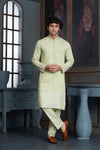 Light Green cotton Kurta Pyjama with Thread Embroidery and Motifs