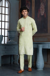 Light Green cotton Kurta Pyjama with Thread Embroidery and Motifs