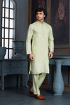 Light Green cotton Kurta Pyjama with Thread Embroidery and Motifs