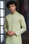 Light Green cotton Kurta Pyjama with Thread Embroidery and Motifs