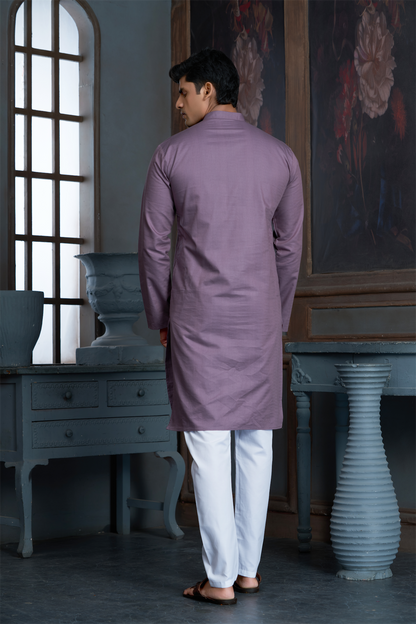 Lavender Pure Cotton Self Jaquard Kurta Pyjama