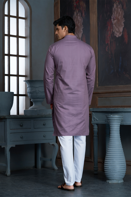 Lavender Pure Cotton Self Jaquard Kurta Pyjama