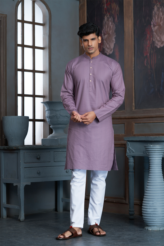 Lavender Pure Cotton Self Jaquard Kurta Pyjama