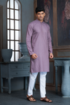 Lavender Pure Cotton Self Jaquard Kurta Pyjama