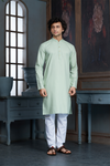 Pista Green Pure Cotton Self Jaquard Kurta Pyjama