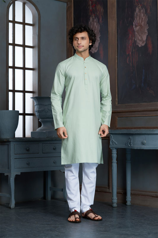 Pista Green Pure Cotton Self Jaquard Kurta Pyjama