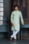 Pista Green Pure Cotton Self Jaquard Kurta Pyjama
