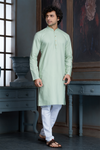 Pista Green Pure Cotton Self Jaquard Kurta Pyjama