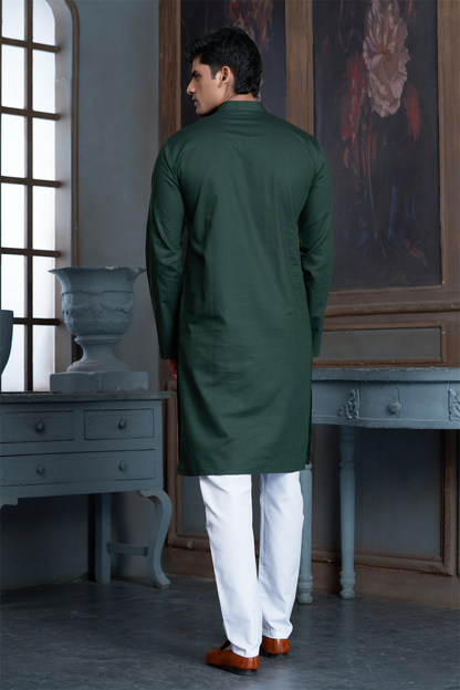 Bottle Green Pure Cotton Self Jaquard Kurta Pyjama