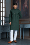 Bottle Green Pure Cotton Self Jaquard Kurta Pyjama