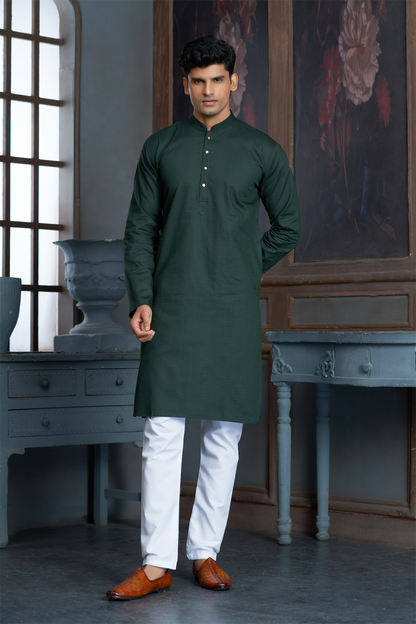 Bottle Green Pure Cotton Self Jaquard Kurta Pyjama