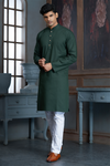 Bottle Green Pure Cotton Self Jaquard Kurta Pyjama