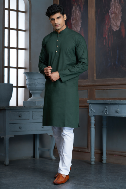 Bottle Green Pure Cotton Self Jaquard Kurta Pyjama