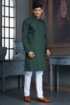 Bottle Green Pure Cotton Self Jaquard Kurta Pyjama