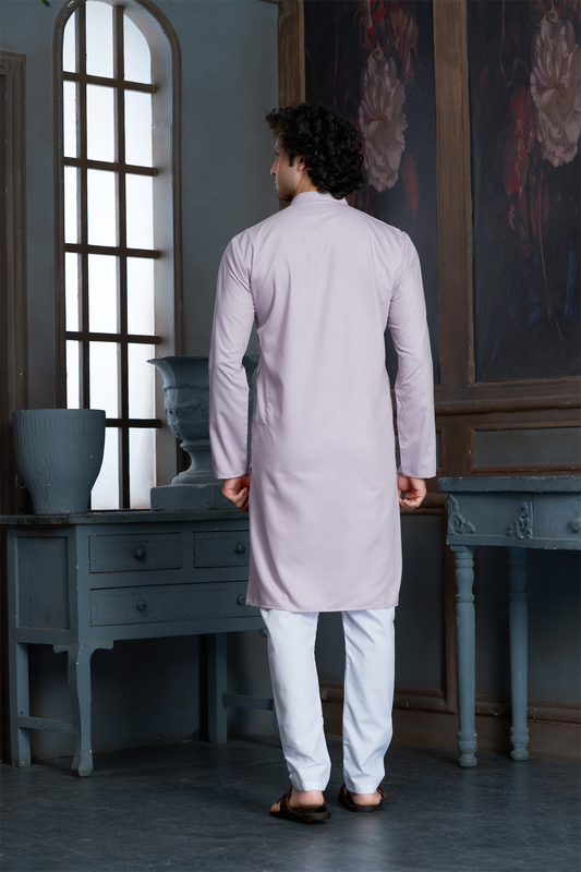Onion Pink Pure Cotton Self Jaquard Kurta Pyjama