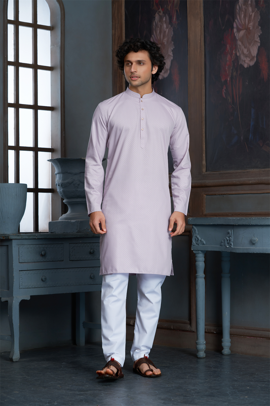 Onion Pink Pure Cotton Self Jaquard Kurta Pyjama