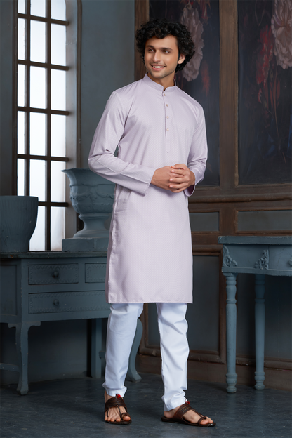 Onion Pink Pure Cotton Self Jaquard Kurta Pyjama
