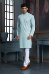 Mint Pure Cotton Self Jaquard Kurta Pyjama