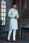 Mint Pure Cotton Self Jaquard Kurta Pyjama