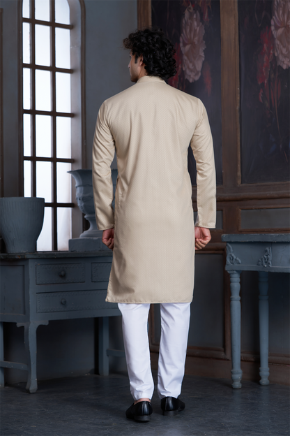 Fawn Pure Cotton Self Jaquard Kurta Pyjama