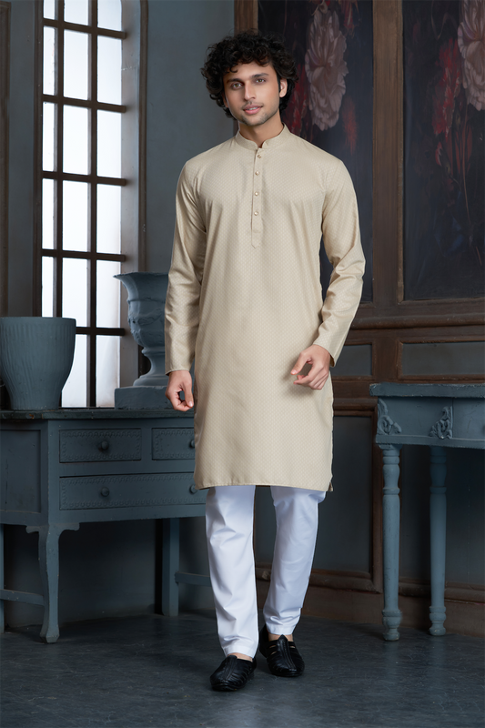 Fawn Pure Cotton Self Jaquard Kurta Pyjama
