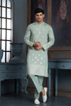 Pista Green Chanderi Daman Embroidery Kurta Pyjama with All over Buta