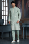 Pista Green Chanderi Daman Embroidery Kurta Pyjama with All over Buta