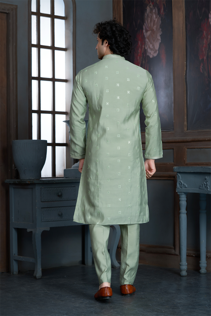 Pista Green Chanderi Kurta Pyjama with all Over Buta