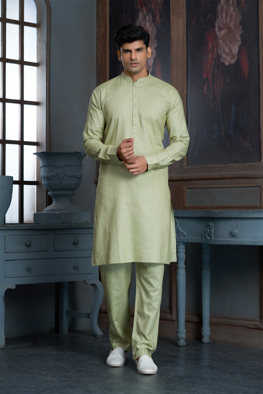 Pista Green Pure Cotton Kurta with Matching Bottom