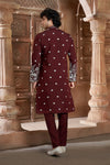 Maroon cotton Kurta Pyjama with Thread Embroidery and Motifs