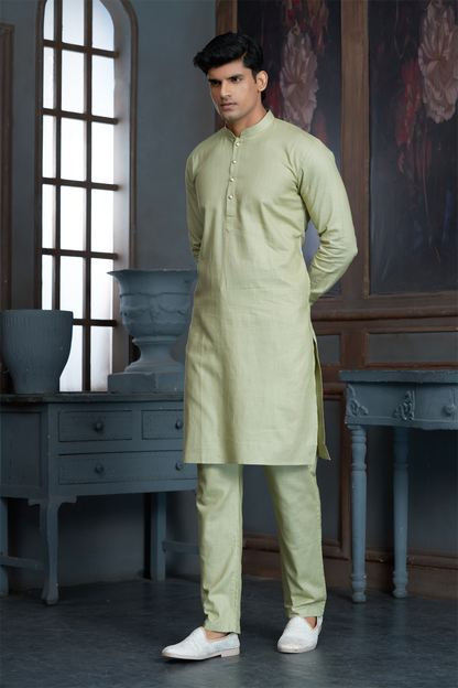 Pista Green Pure Cotton Kurta with Matching Bottom