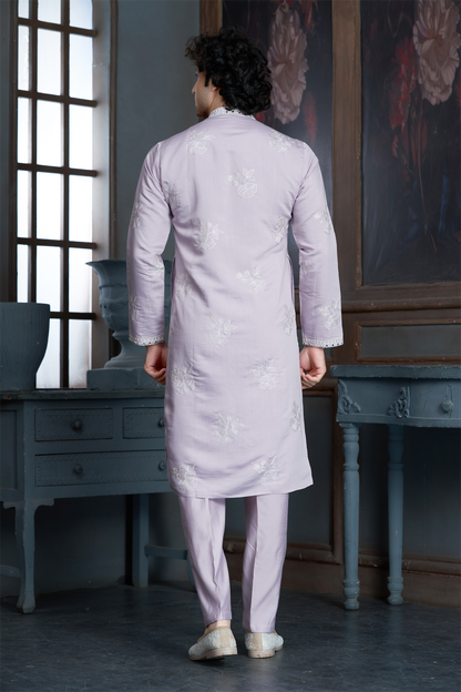 Onion Pink Chanderi Heavy Embroidery Kurta Set with Mirror Work