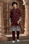 Maroon cotton Kurta Pyjama with Thread Embroidery and Motifs