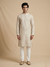 Beige Linen Thread Embroidered Kurta Set for Festive Wear