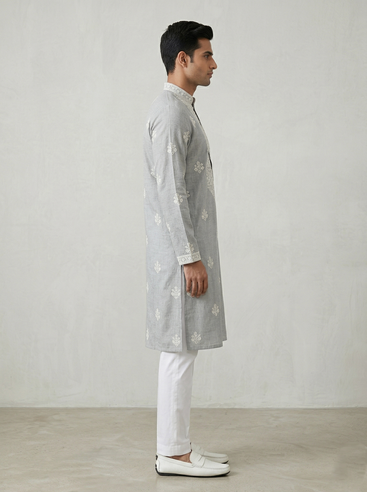 Mint Linen Thread Embroidered Kurta Set for Festive Wear