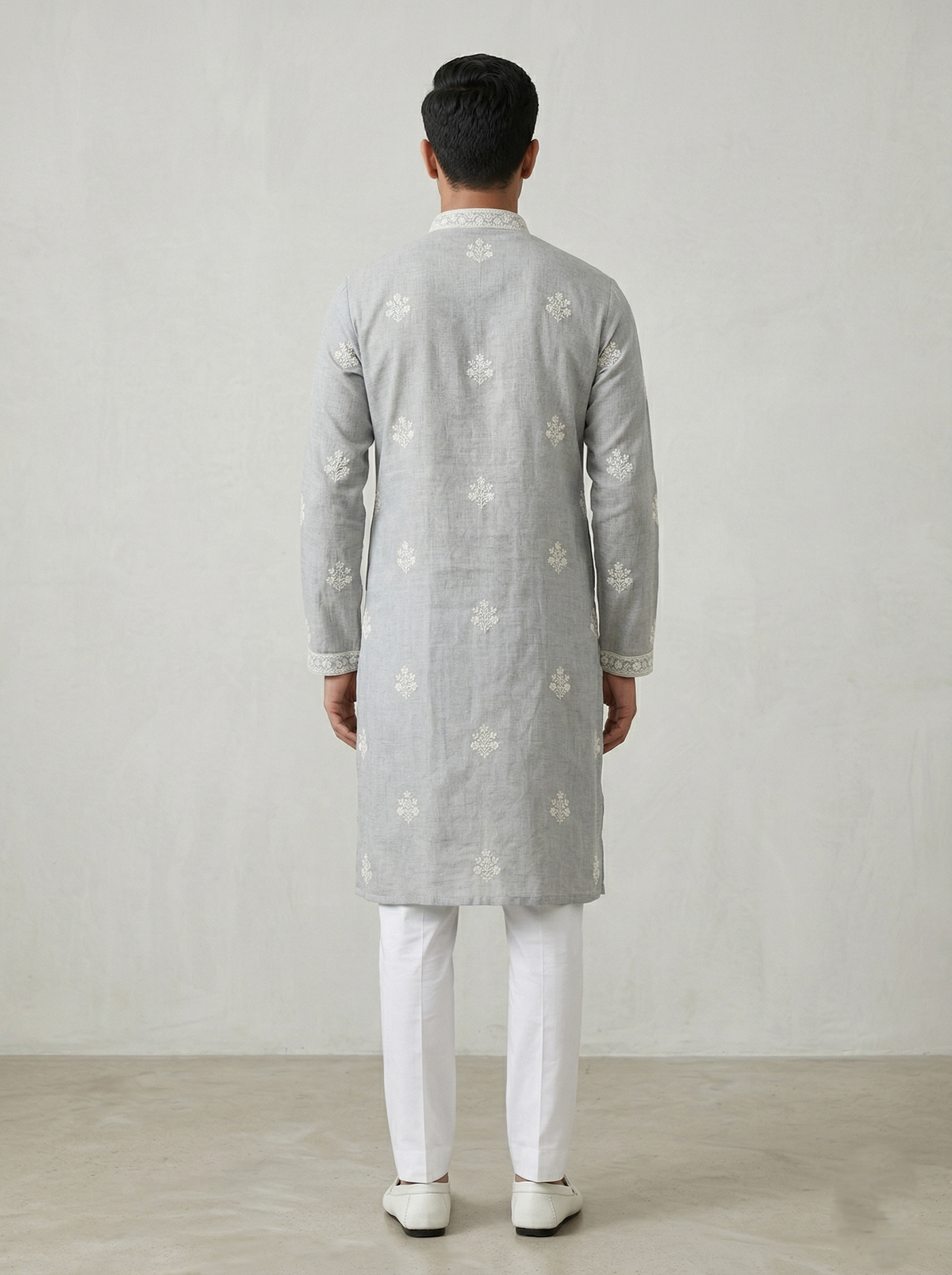 Mint Linen Thread Embroidered Kurta Set for Festive Wear